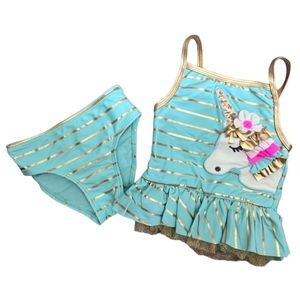 Flapdoodles Striped Unicorn 2-Piece Tankini Swimsuit